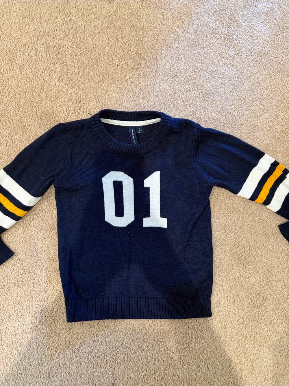Janie and Jack Navy Sweater with White '01' and Gold Stripe Accents